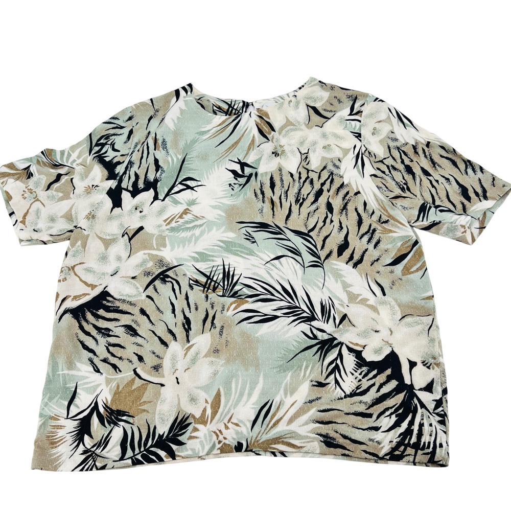 Vitnage Ship n Shore Medium Short Sleeve Tropical Floral Rayon Blouse Sage Green
